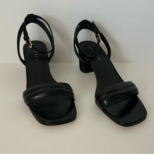 Sandro Lauren Black Leather Strappy Block Heel Sandal Size 37